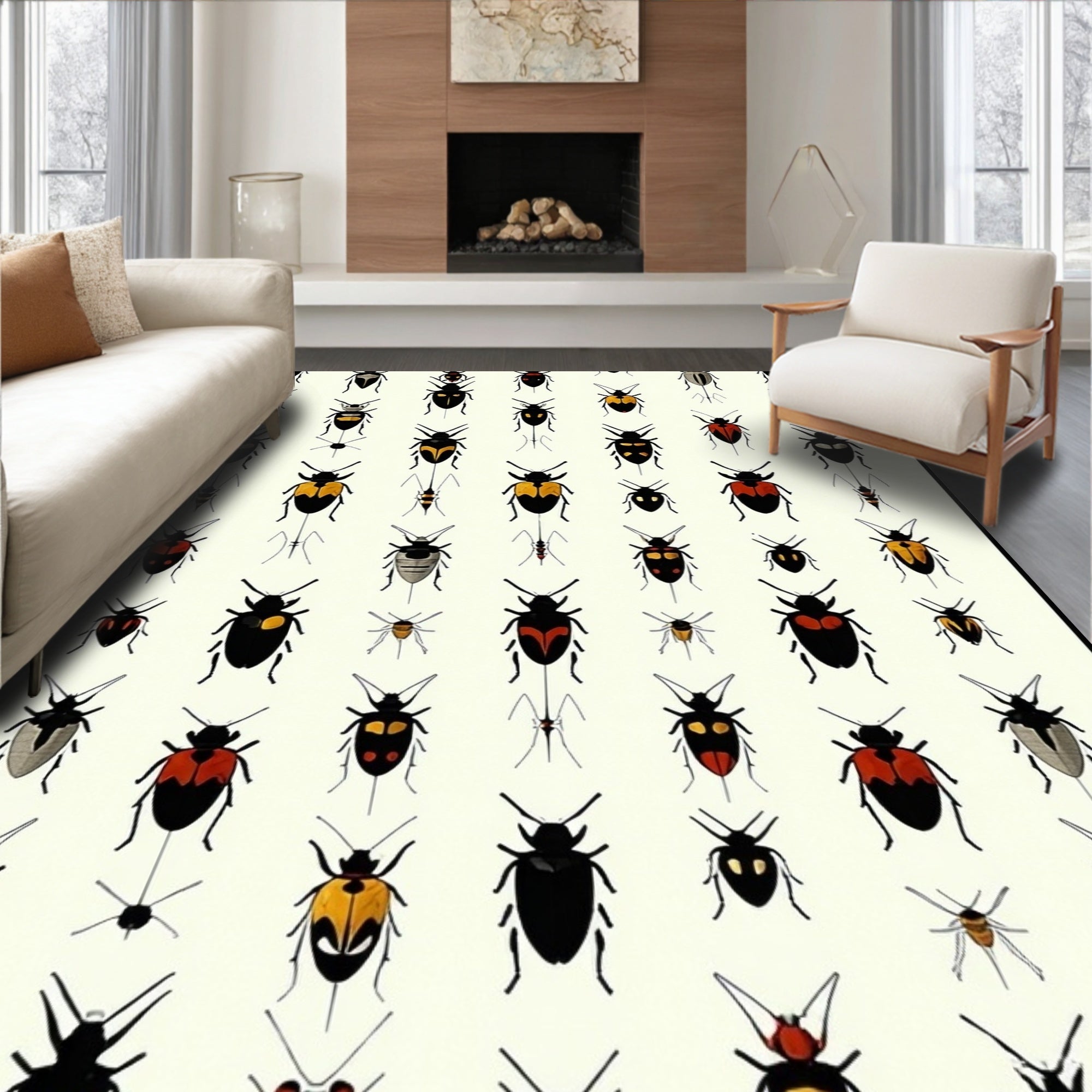 Insect Pattern With Red Yellow Accents Rug