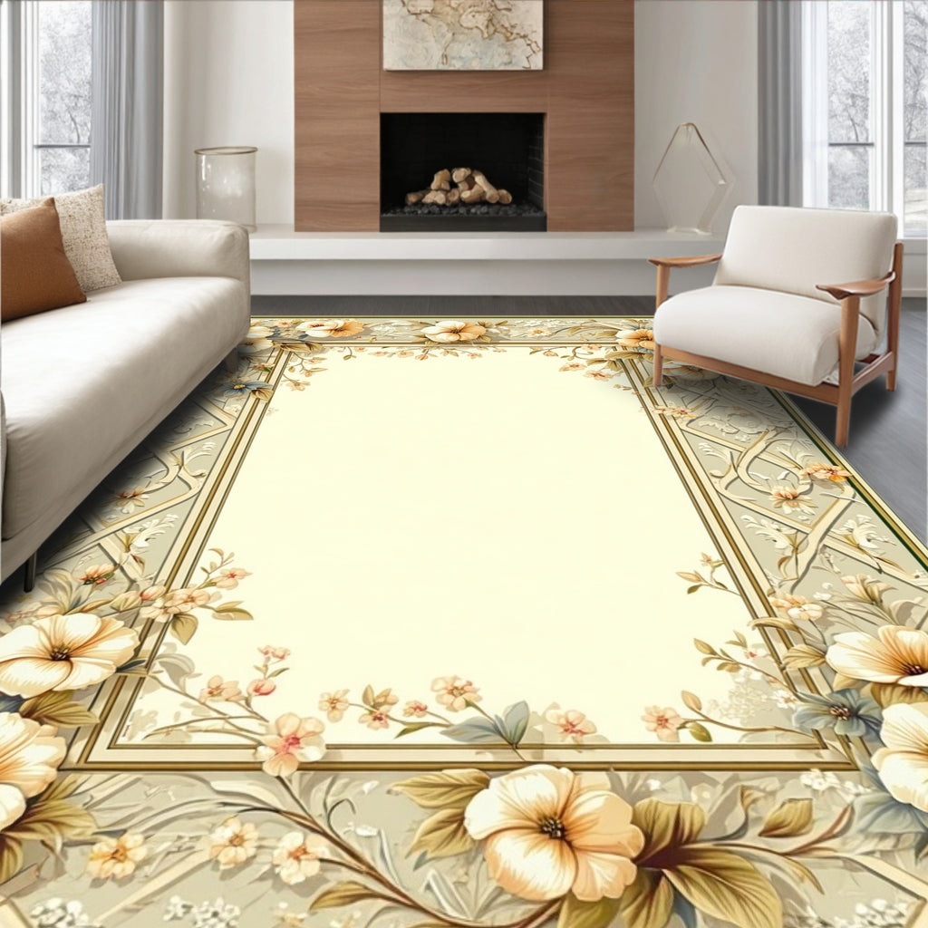 Elegant Floral Garden Ornament Pattern Rug