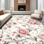 Elegant Pink Peony Floral Vine Design Rug