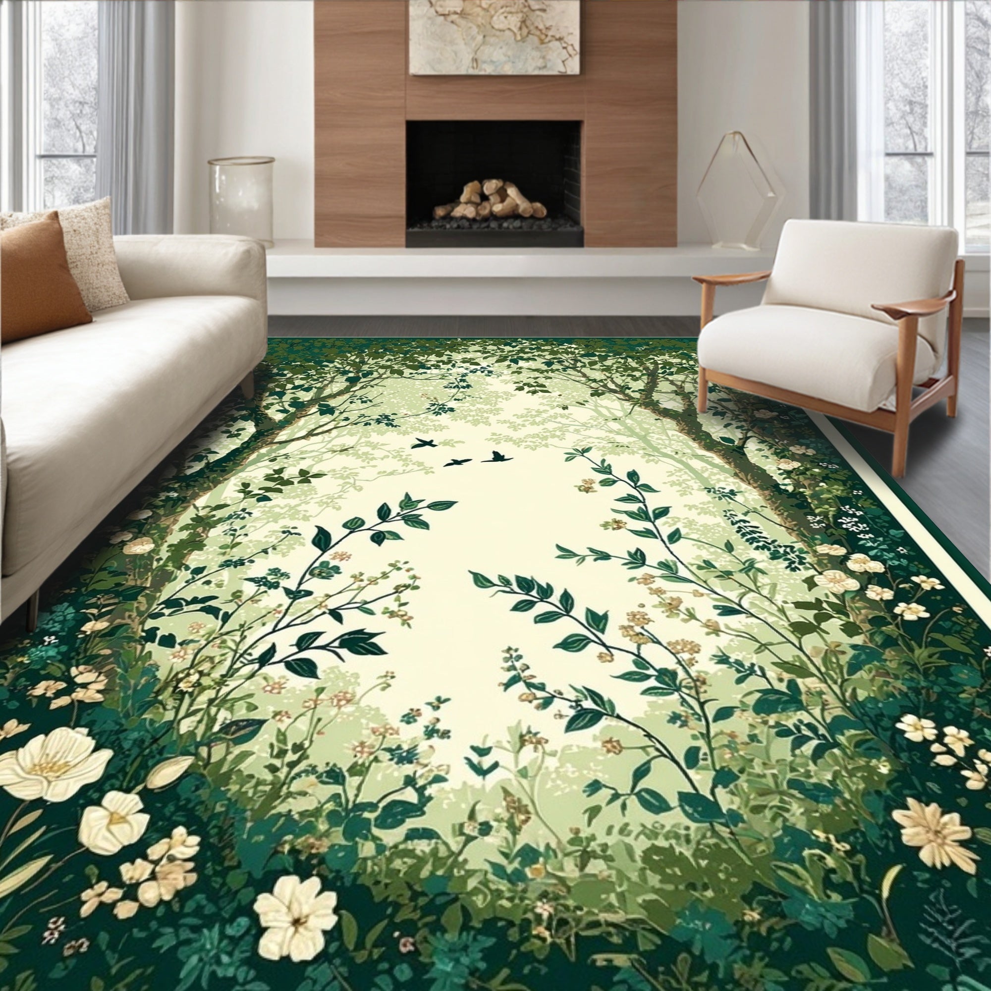 Enchanted Forest Floral Pattern Rug