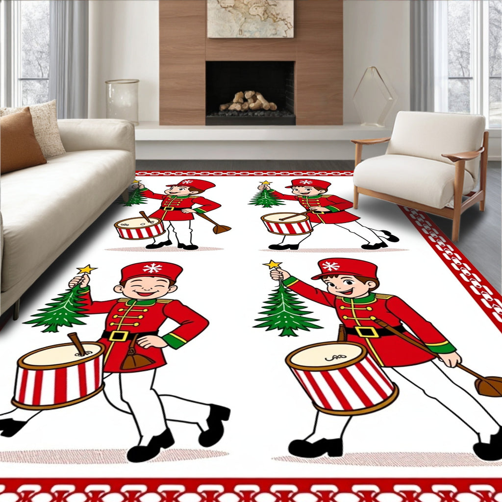 Four Christmas Nutcrackers Drumming Festive Song Rug