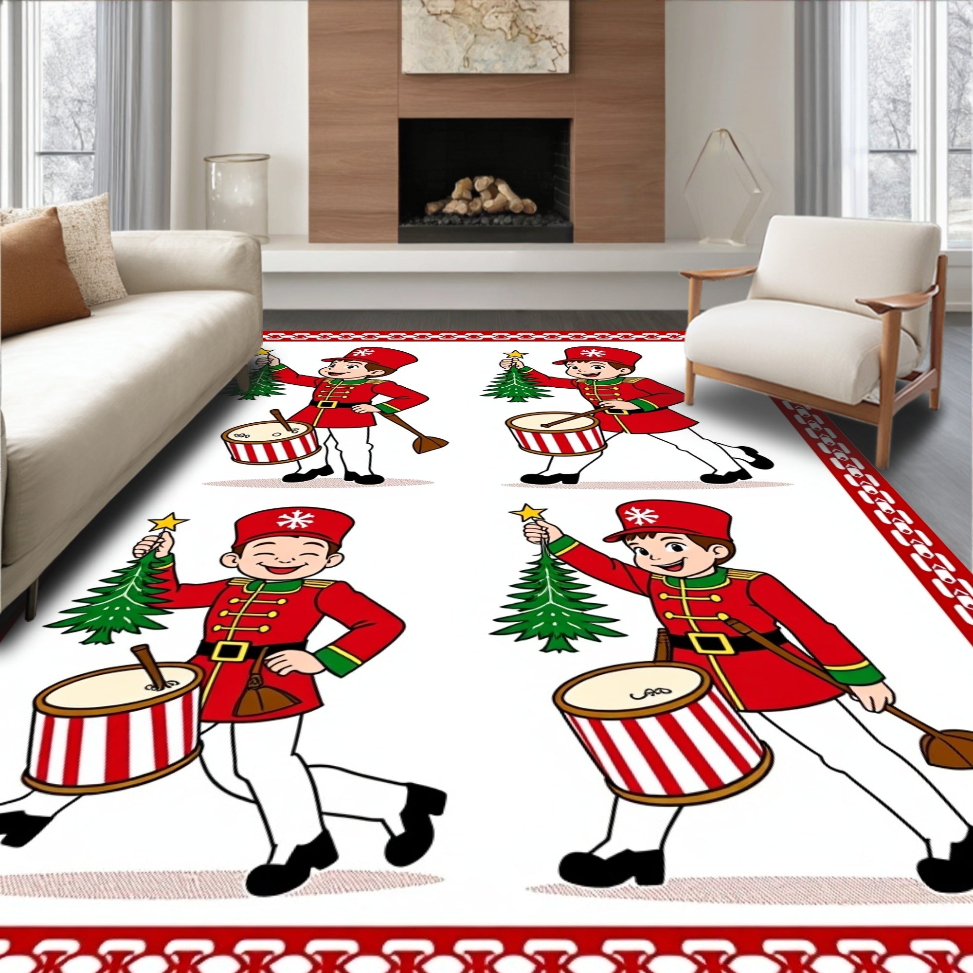 Four Christmas Nutcrackers Drumming Festive Song Rug