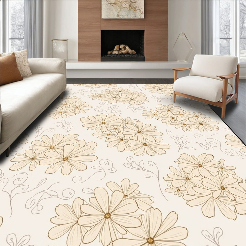 Creamy Daisy Pattern Rug