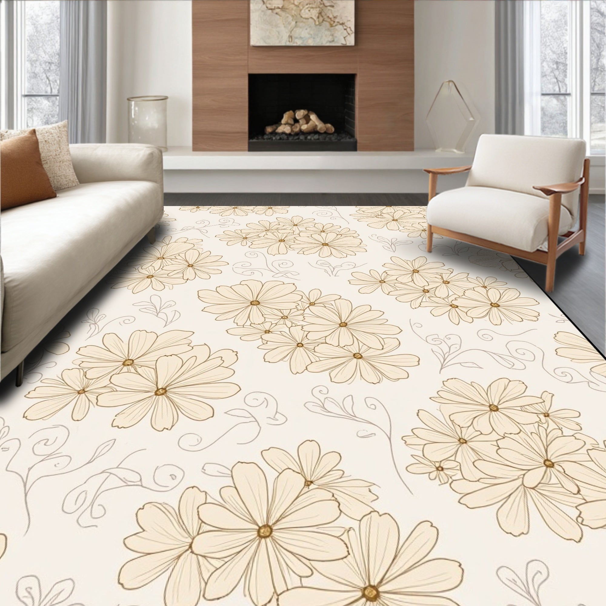 Creamy Daisy Pattern Rug