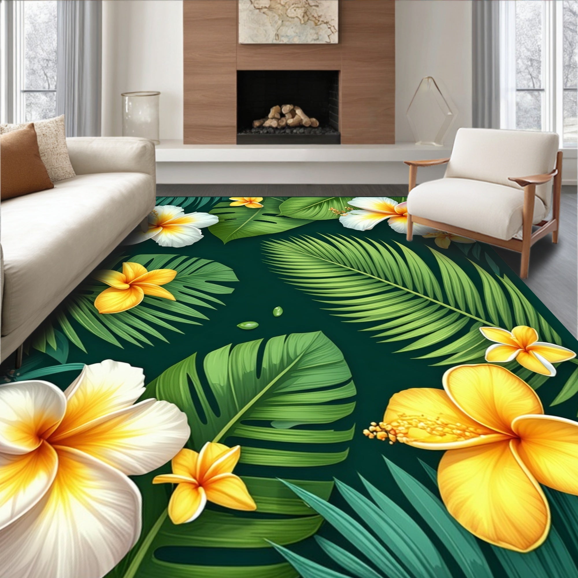 Tropical Flora Leaf Design Rug