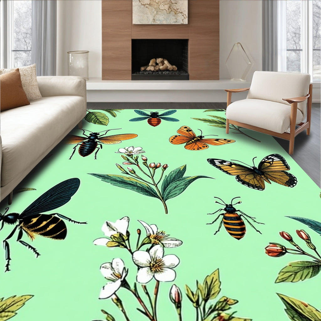 Vintage Insect Floral Botanical Design Rug