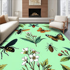 Vintage Insect Floral Botanical Design Rug