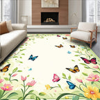 Whimsical Floral Butterfly Garden Design Rug