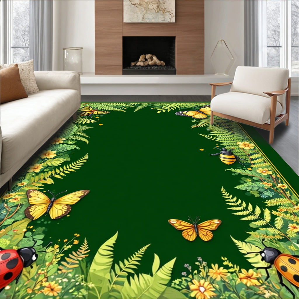 Whimsical Garden Butterfly Ladybug Design Rug