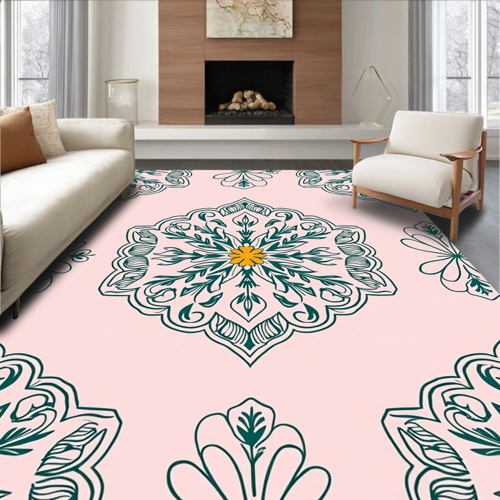 Emerald Floral Medallion Pattern Rug