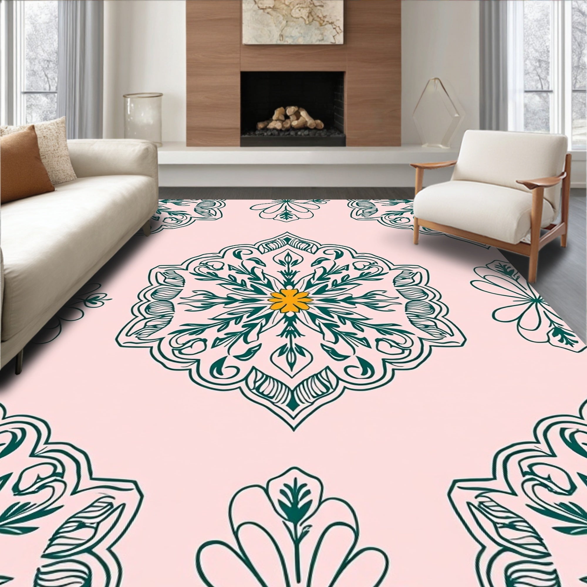 Emerald Floral Medallion Pattern Rug