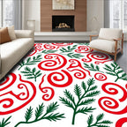 Red Swirls with Green Fir Branches Rug