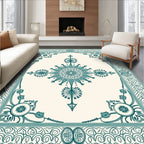 Teal Floral Medallion Rectangular Border Rug