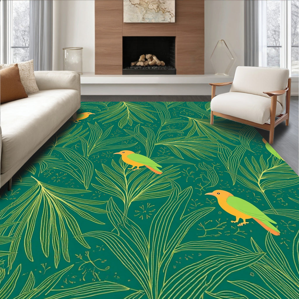Enchanting Bird Leaf Pattern Rug