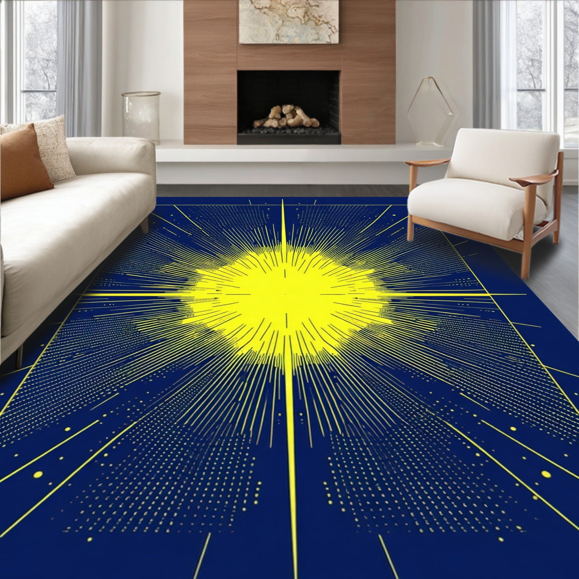 Radiant Burst Yellow Star Pattern Rug
