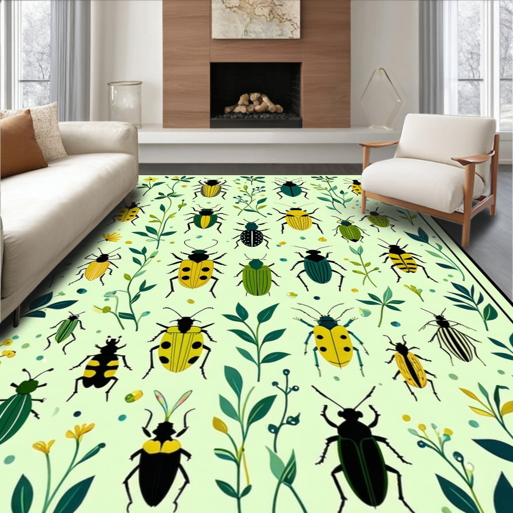 Whimsical Bugs Botanical Garden Pattern Rug