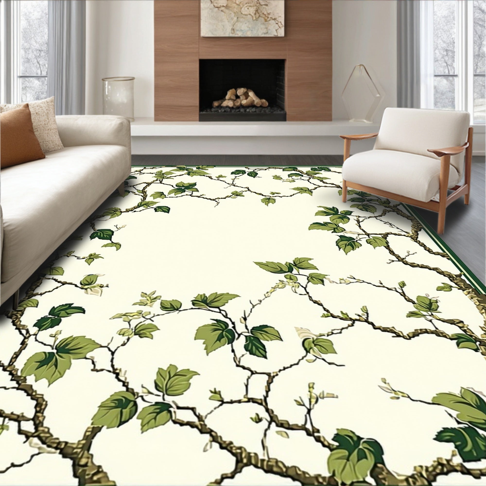 Vine With Green Leaves Pattern Rug