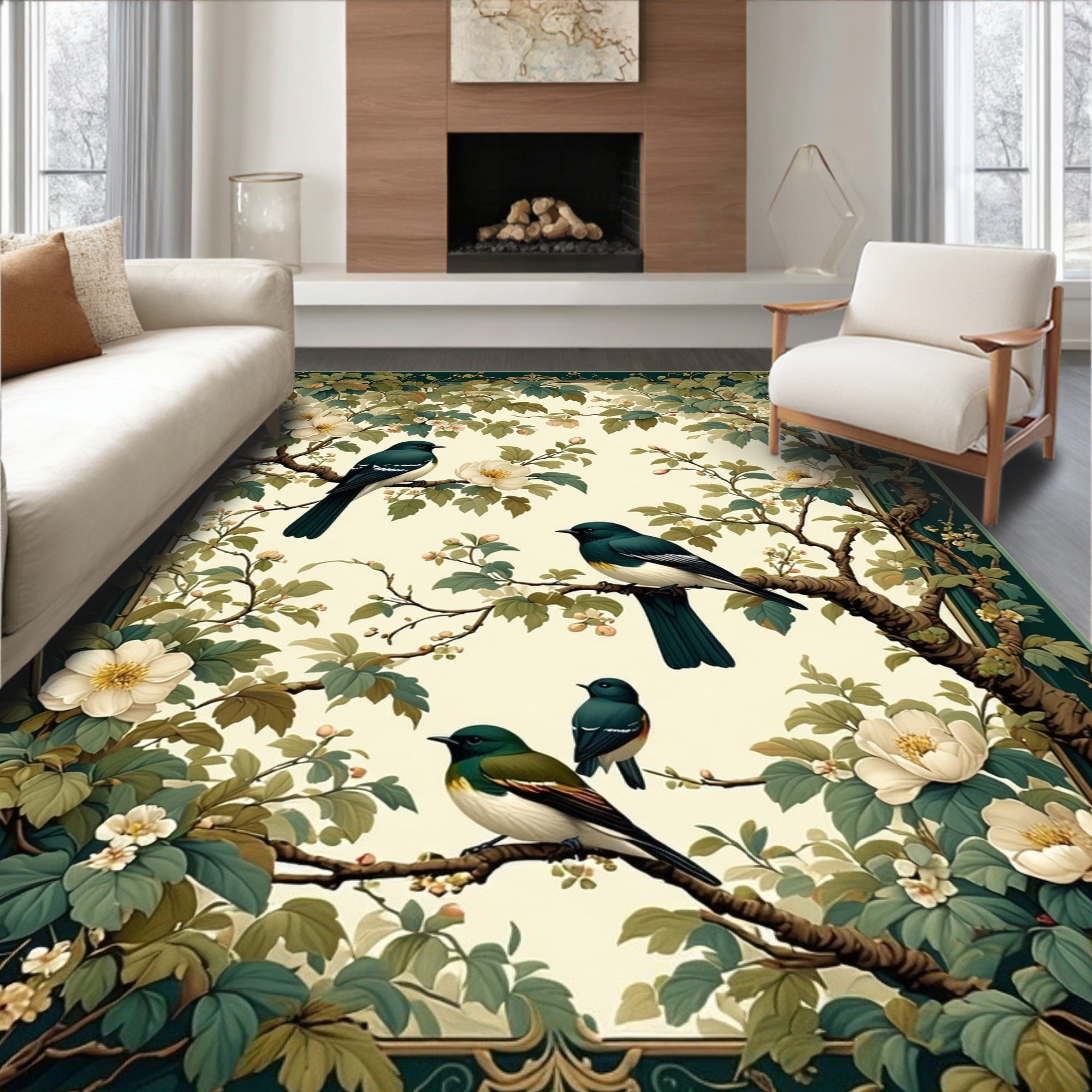 Vintage Birds and Blossoms Nature Rug