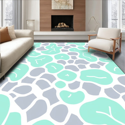 Abstract Blob Pattern Teal Gray Rug