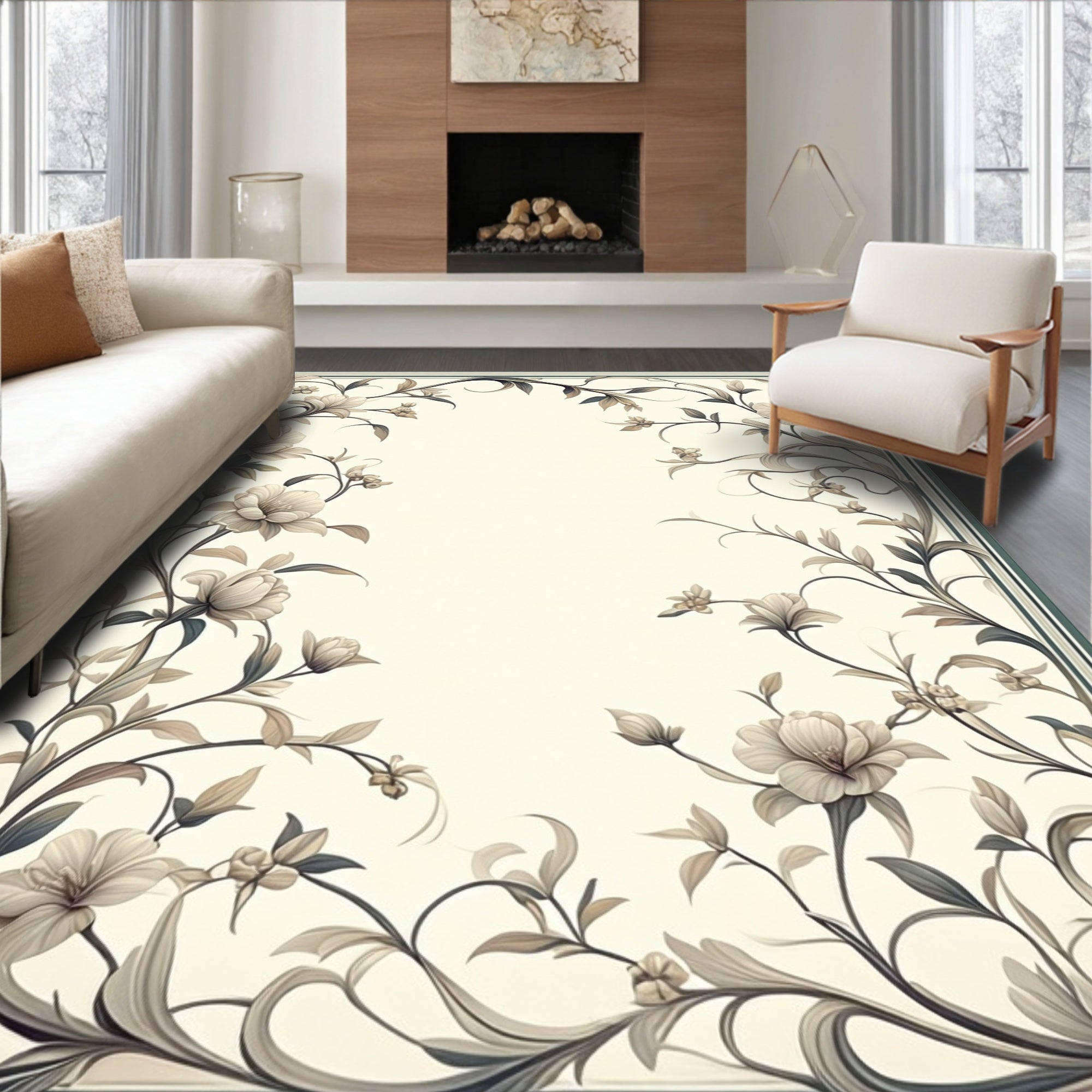 Elegant Floral Vine Scroll Design Rug