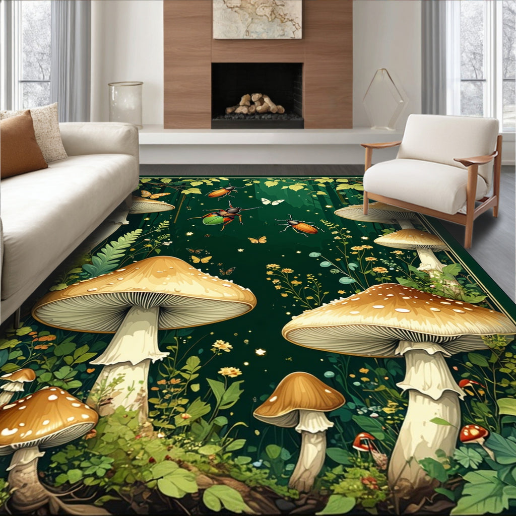 Enchanted Forest Beetle Mushroom Design Rug