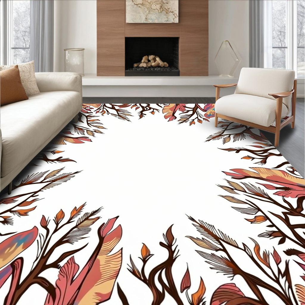 Art Nouveau Coral Foliage Border Rug