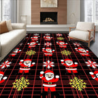 Joyful Santa Claus Snowflake Plaid Rug