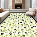Whimsical Black Flower Vine Pattern Rug