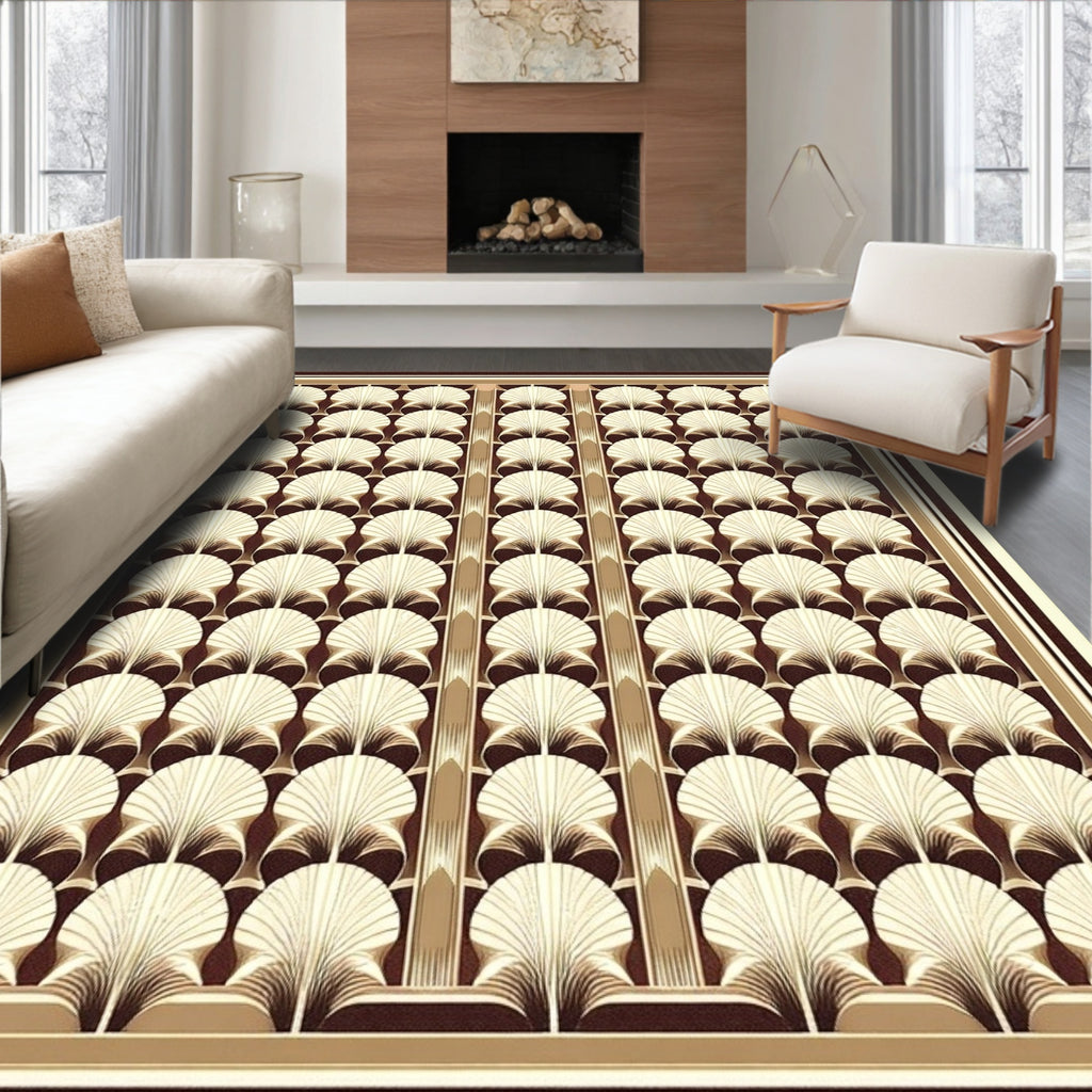 Art Deco Beige Scallop Pattern Rug