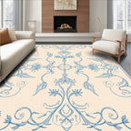 Elegant Blue Floral Damask Pattern Rug