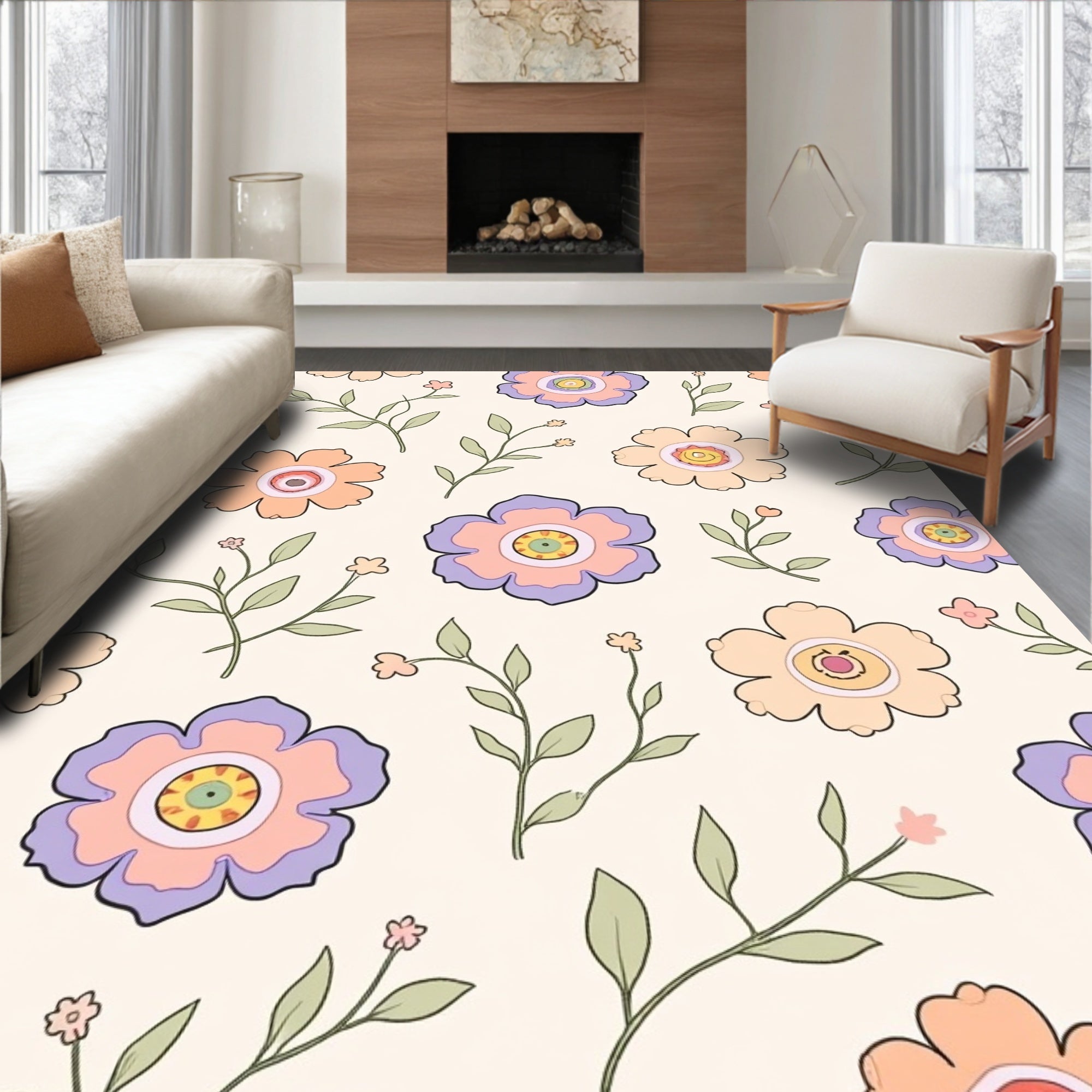Pastel Flower Pattern Abstract Art Rug