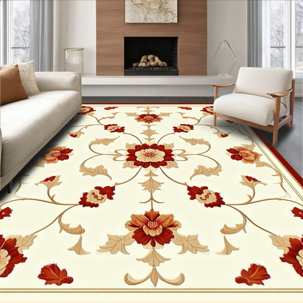Classic Floral Vine Detailed Pattern Rug