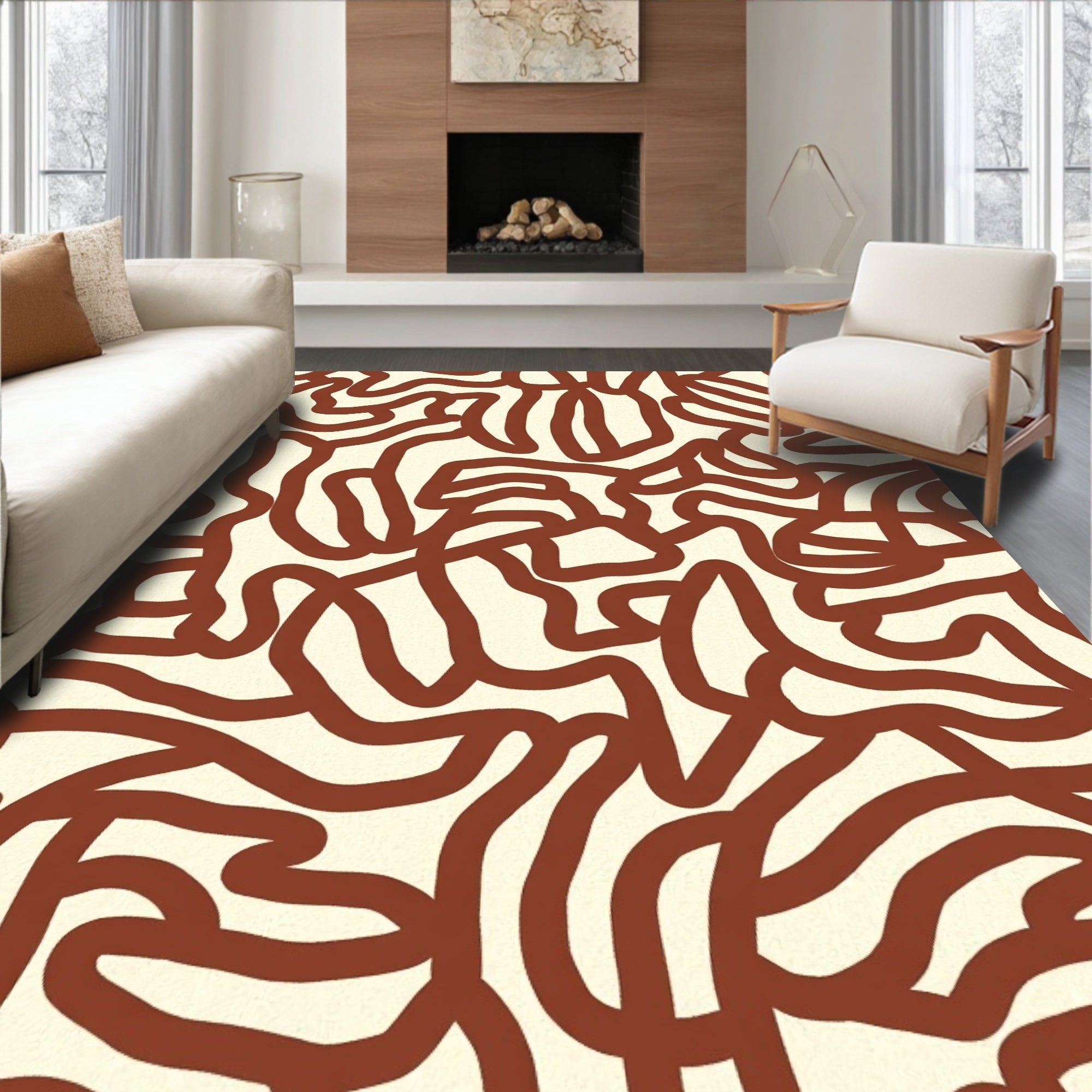 Organic Winding Line Pattern Rug