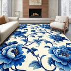 Classic Blue Floral Scroll Pattern Rug