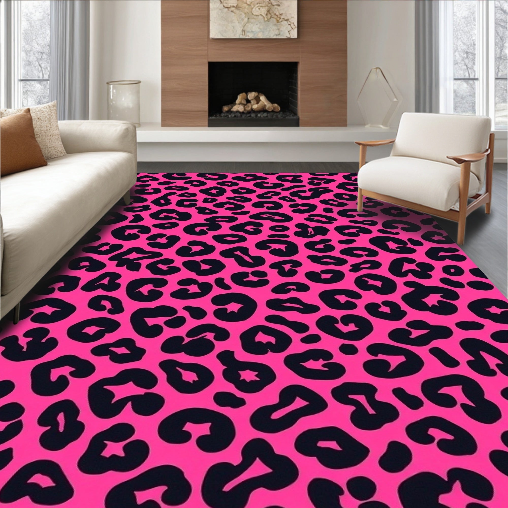 Hot Pink Black Animal Print Rug