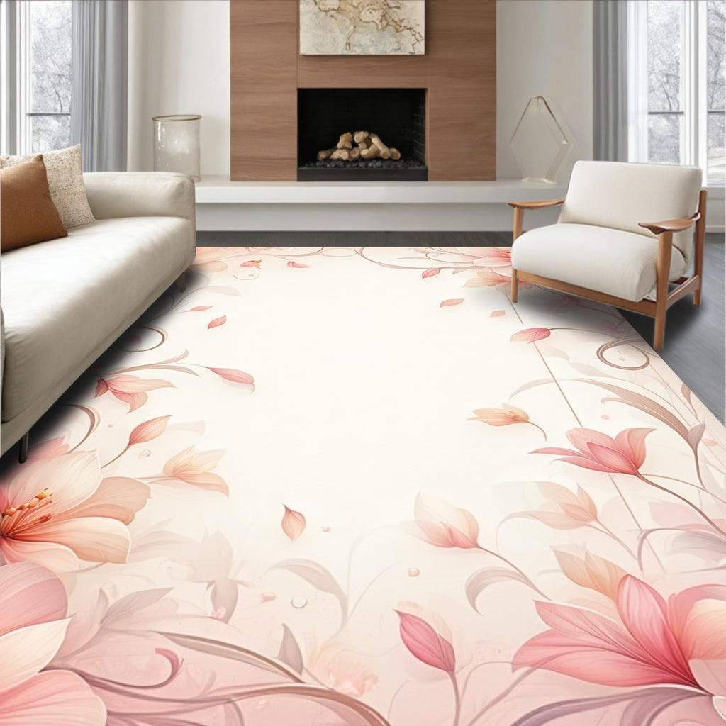 Soft Pink Floral Vines Rug