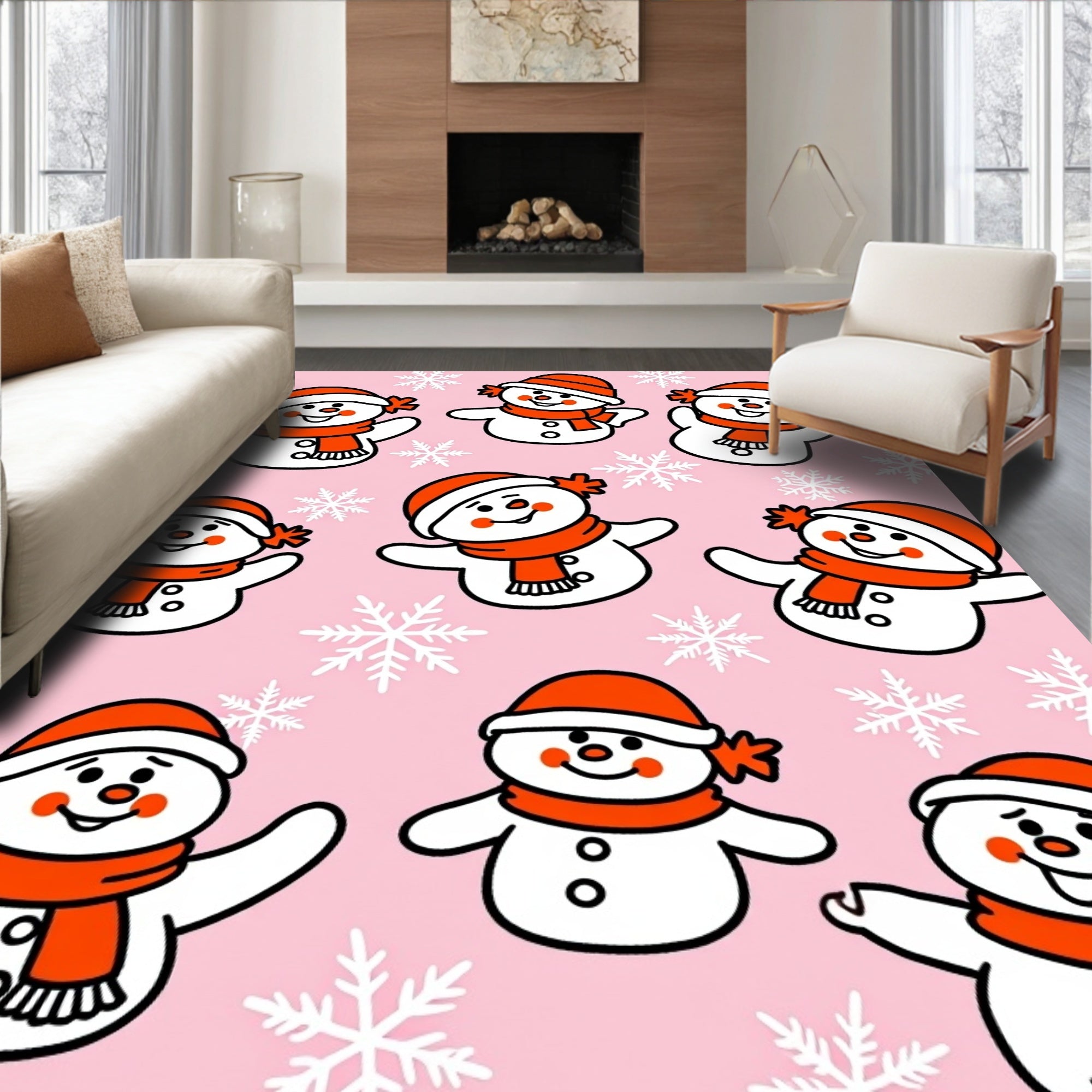 Whimsical Snowman Orange Hat Scarf Rug