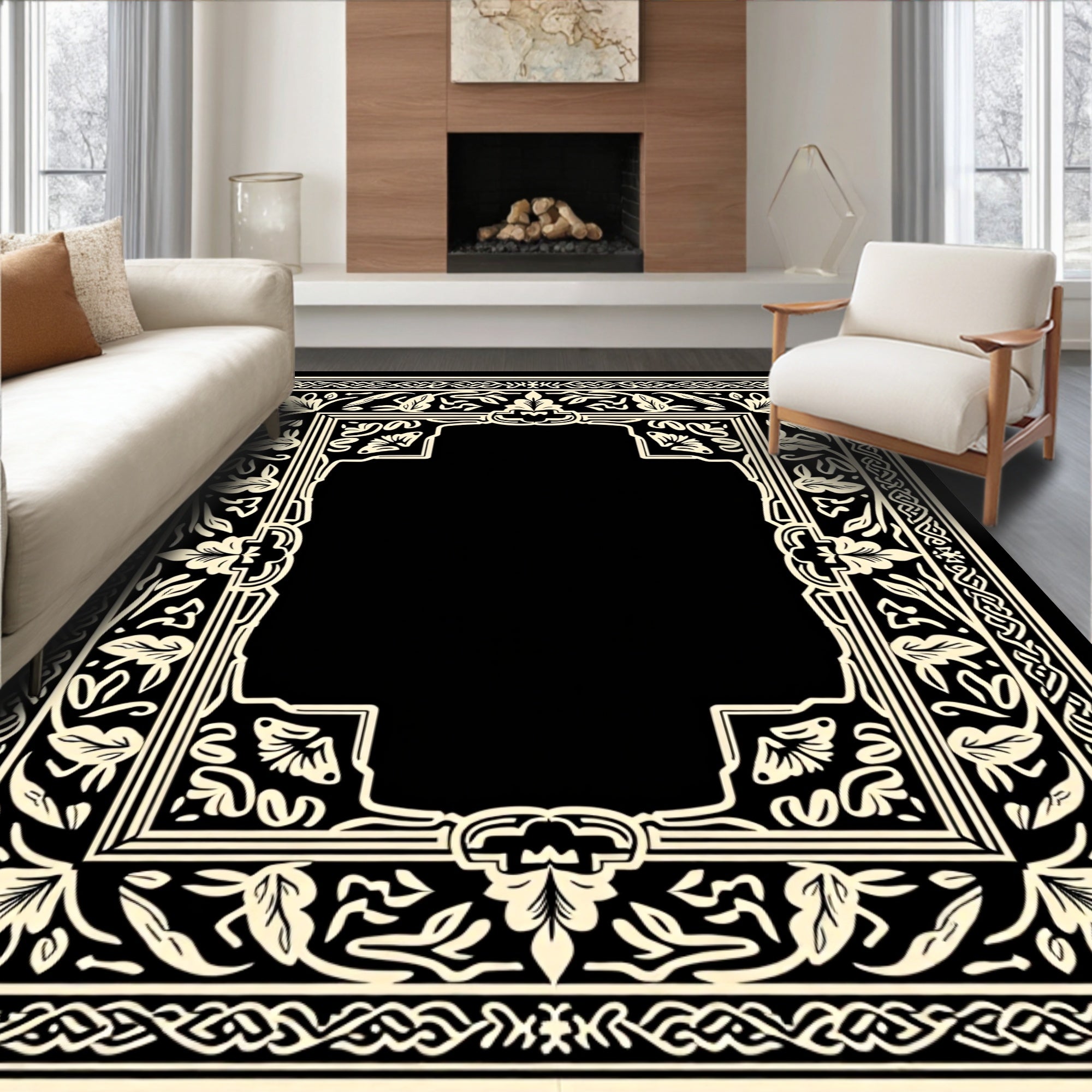 Intricate Floral Border Design Rug