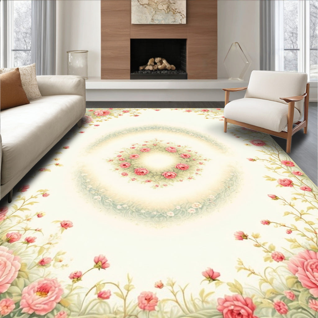Romantic Pink Peony Floral Garland Rug