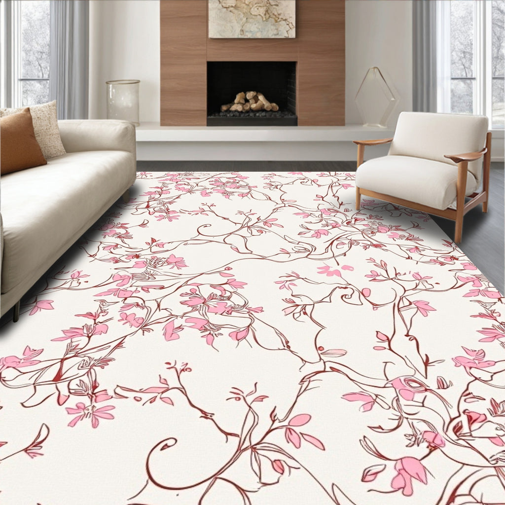 Pink Floral Vine Pattern Rug
