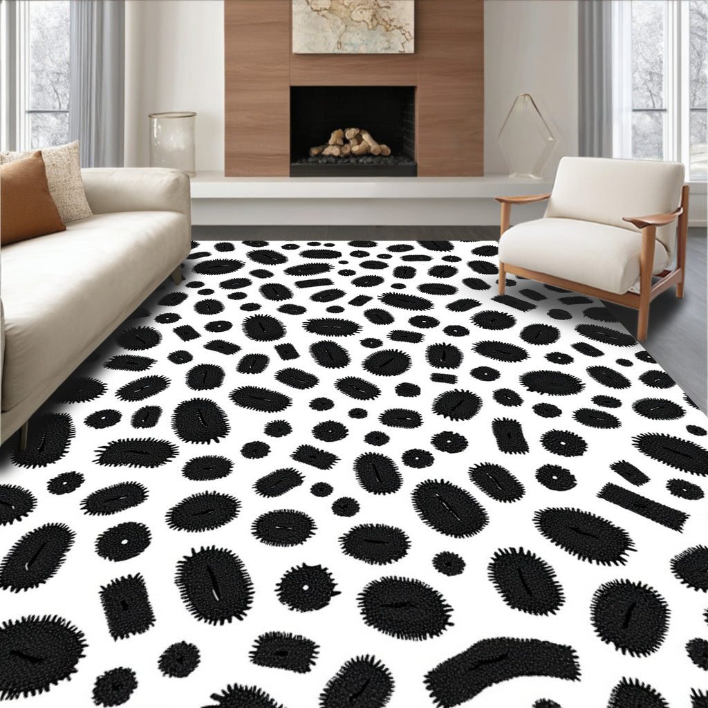 Black Abstract Organic Shapes Rug