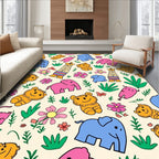 Playful Animals and Flowers Pattern Rug