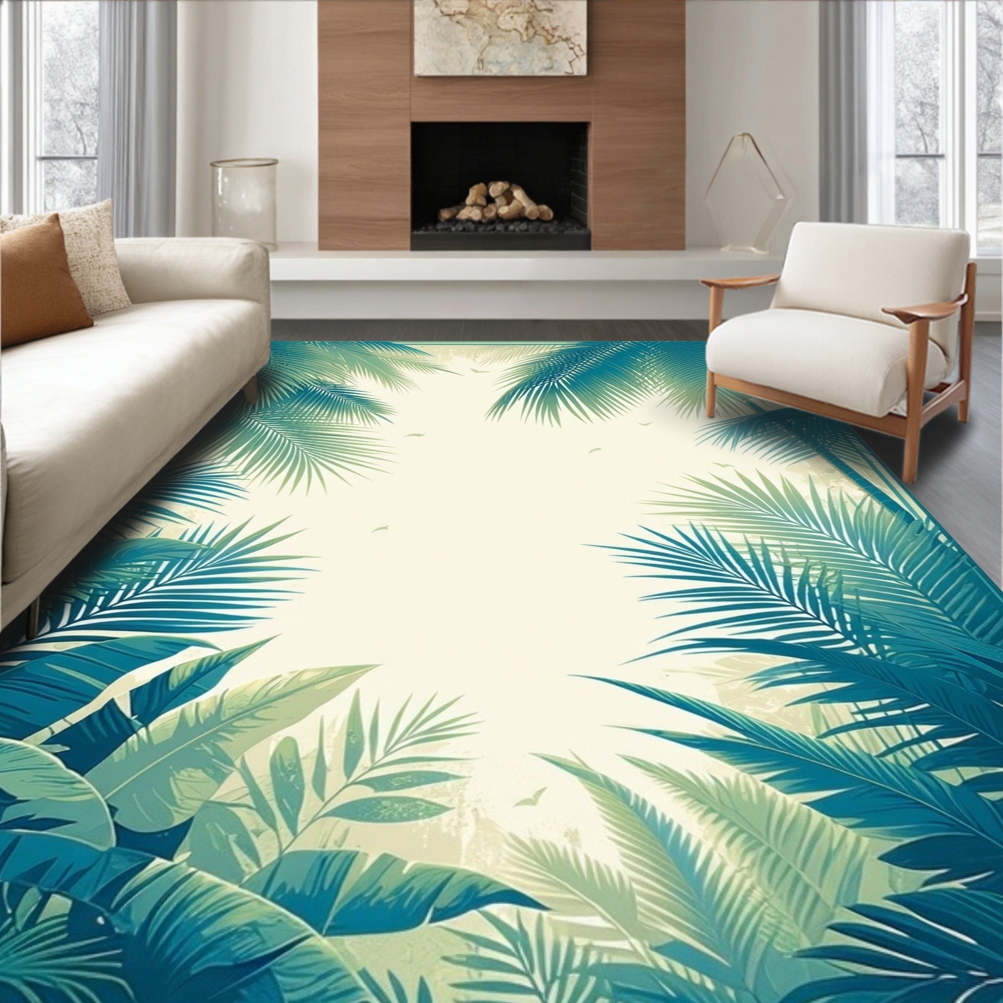 Tropical Palm Leaf Vintage Design Rug