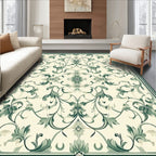 Elegant Green Floral Scrollwork Design Rug