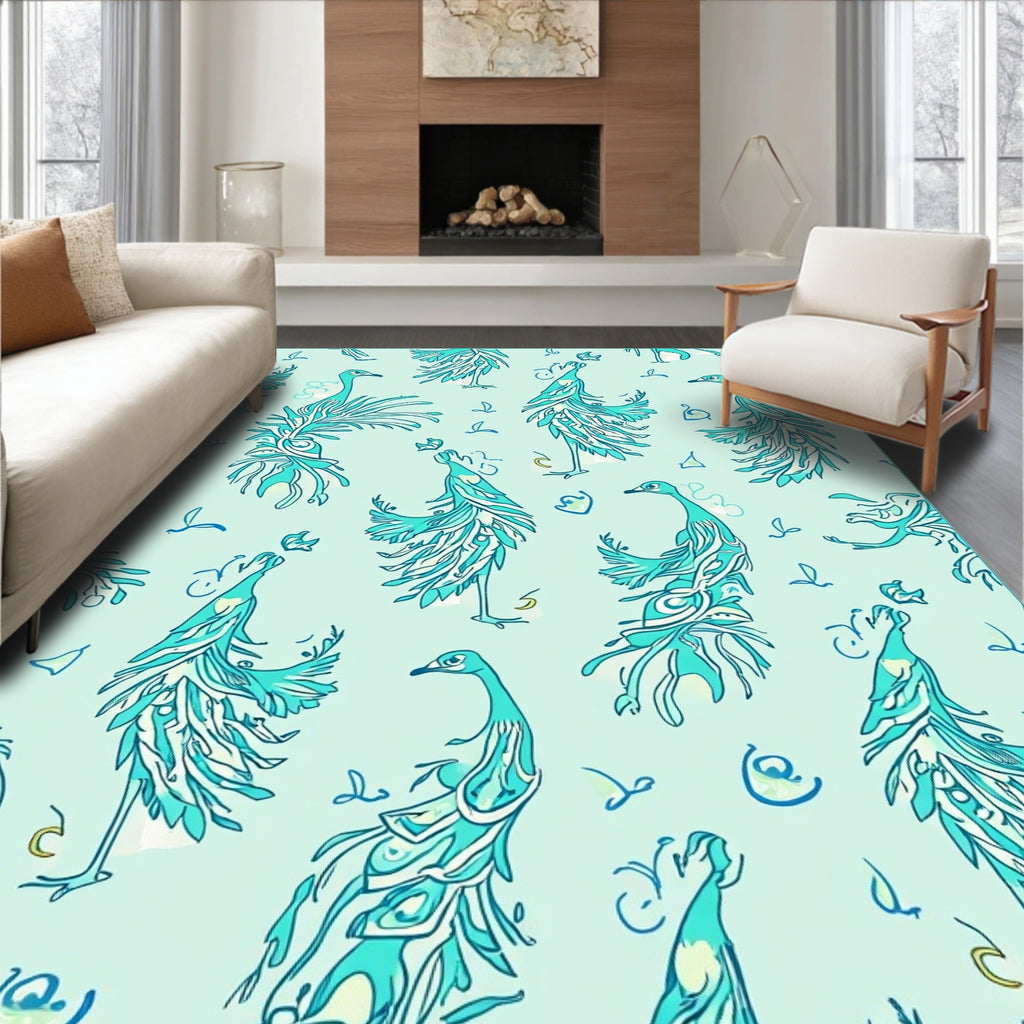 Teal Peacock Feather Pattern Rug