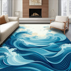 Dynamic Blue Ocean Wave Motion Art Rug