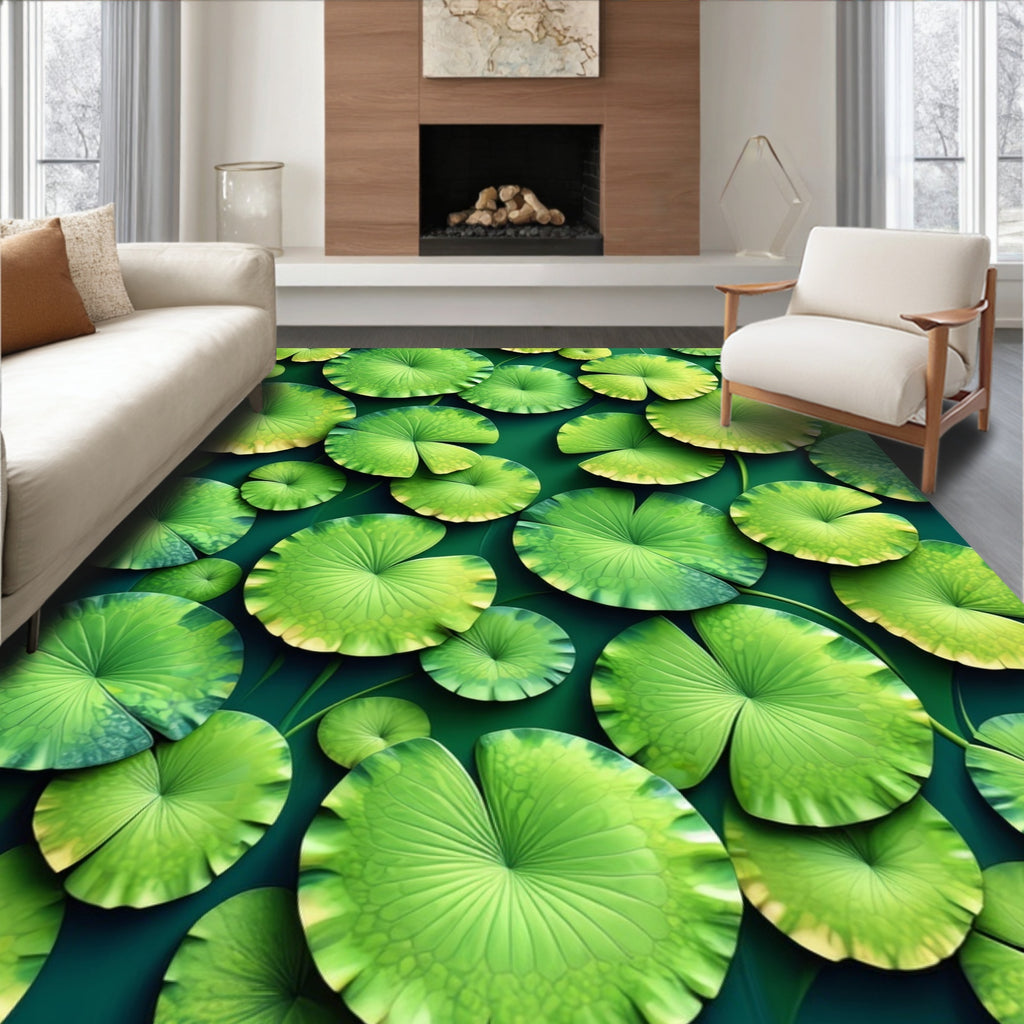 Vibrant Green Lily Pad Pattern Rug