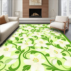 White Floral Green Vine Pattern Rug