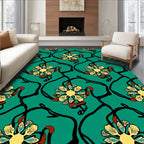 Teal Floral Vine Pattern Rug