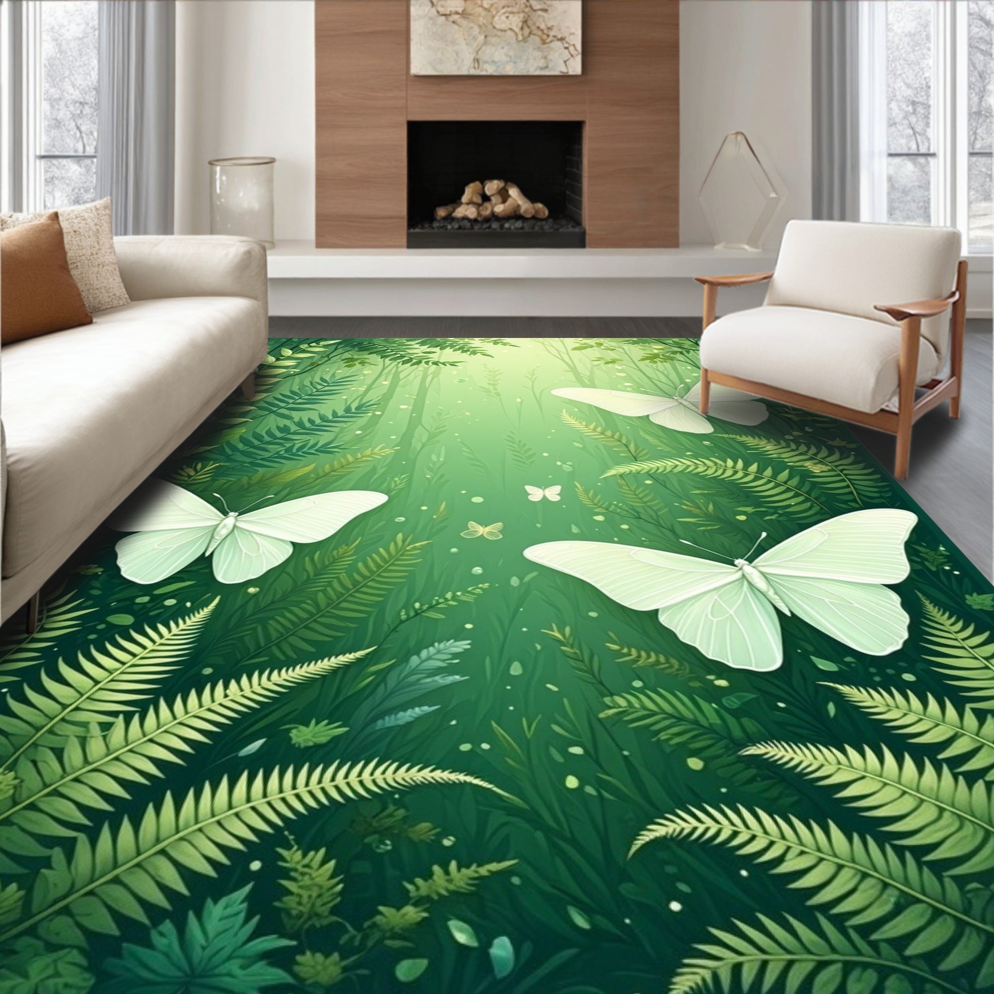 Enchanted Forest Butterflies Pattern Rug